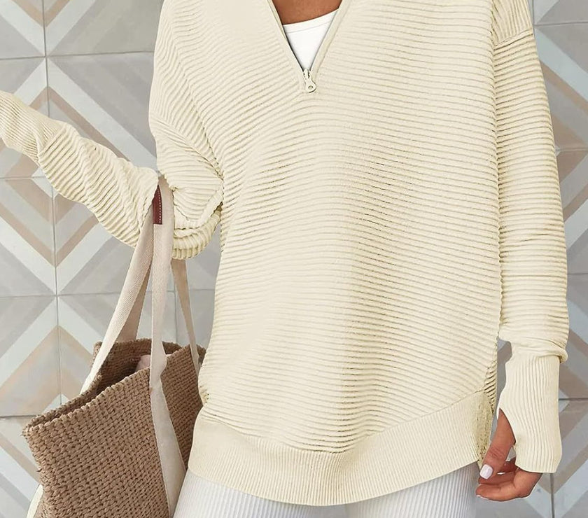 Half Zip Long Sleeve Knit Top