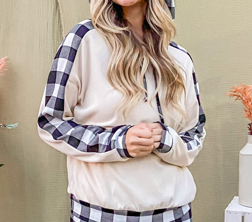 And The Why Drawstring Hooded Top and Plaid Pants Lounge Set