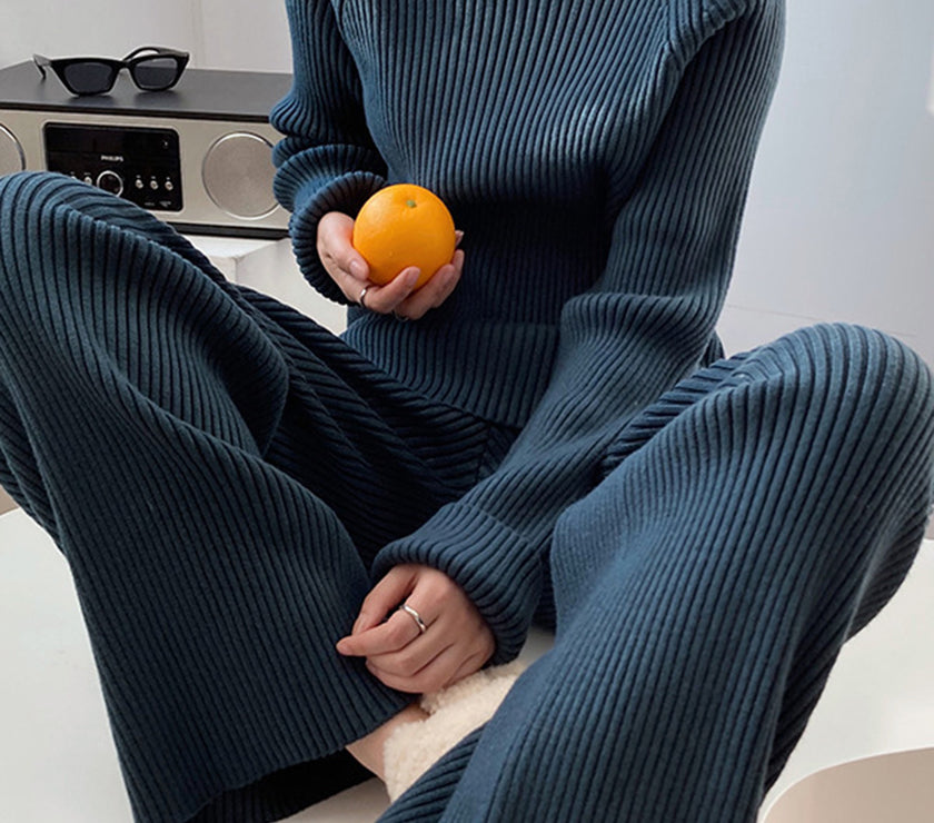 Mock Neck Raglan Sleeve Top and Pants Sweater Set