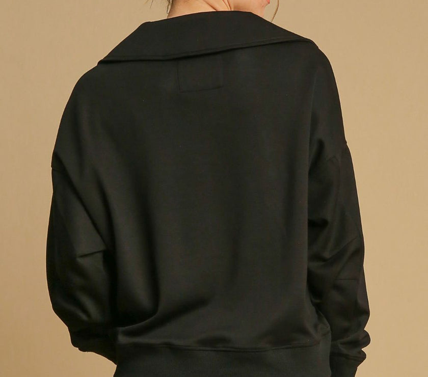 Umgee Johnny Collar Dropped Shoulder Sweatshirt