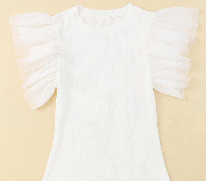 Ruffled Round Neck Cap Sleeve Blouse