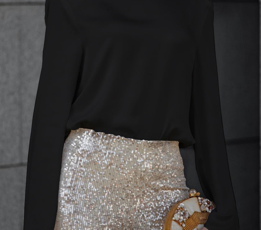 Backless Cowl Neck Long Sleeve Blouse