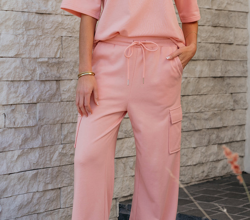 Apricot Pink Half Sleeve T-Shirt & Cargo Sweatpants Set