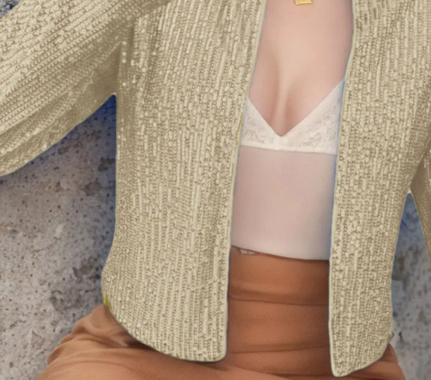 Full Size Sequin Open Front Cropped Jacket