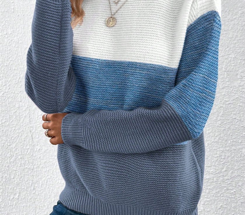 Color Block Drop Shoulder Long Sleeve Sweater