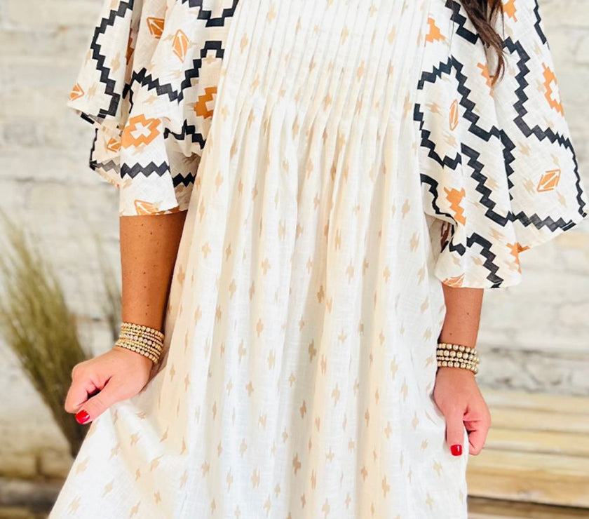 Geometric Square Neck Half Sleeve Mini Dress