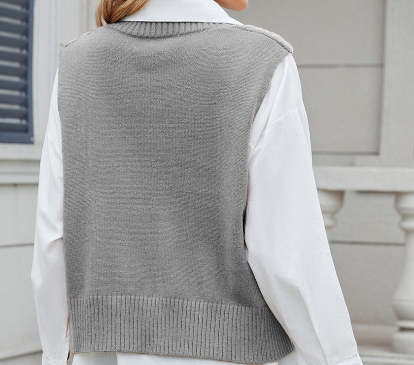 Cable-Knit V-Neck Sweater Vest