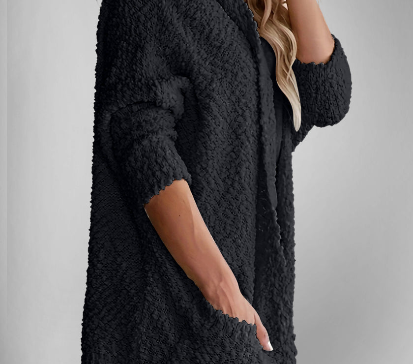 Double Take Pocketed Open Front Long Sleeve Cardigan