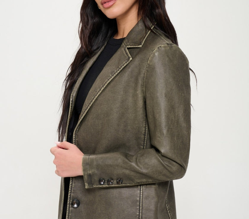 Coalition LA Single-Breasted Vegan Leather Blazer