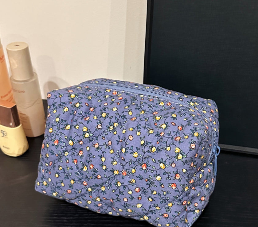 Floral Quilted Clutch with Plaid Lining