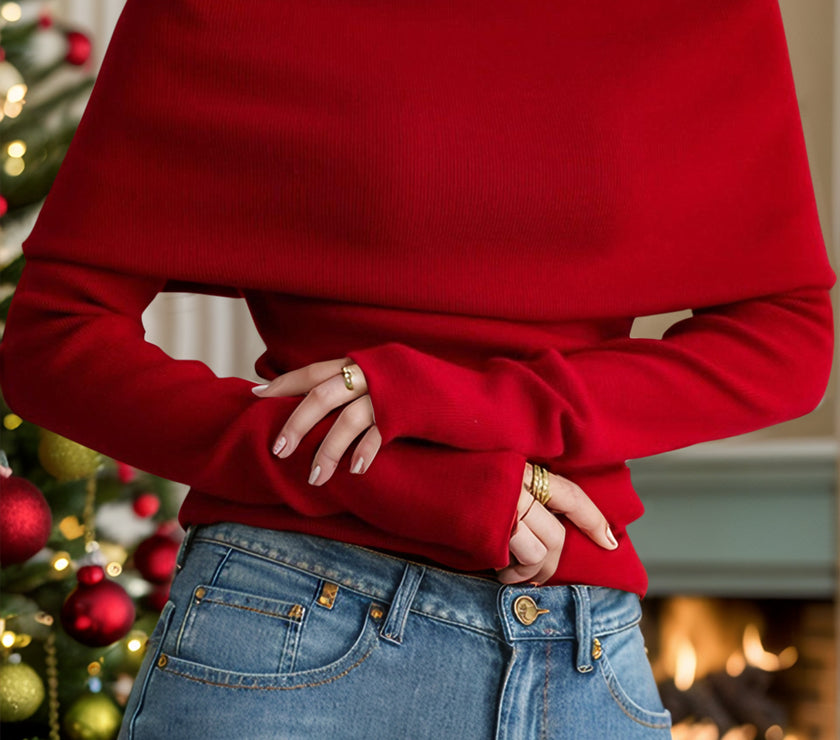 Off-Shoulder Long Sleeve Sweater