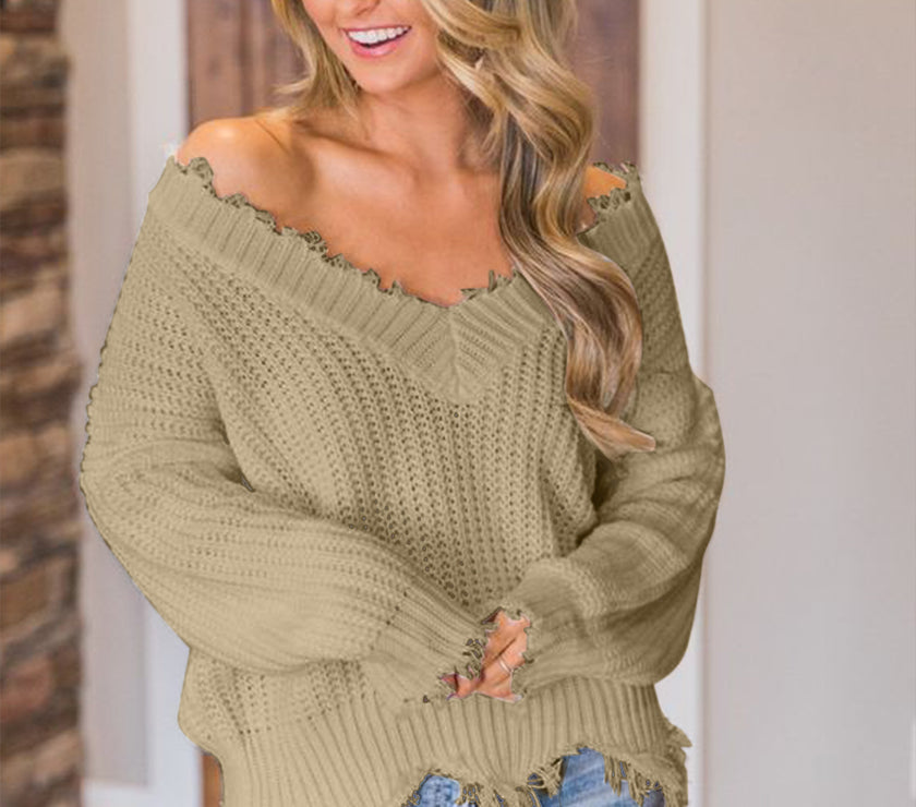 Frayed Hem Dropped Shoulder Sweater