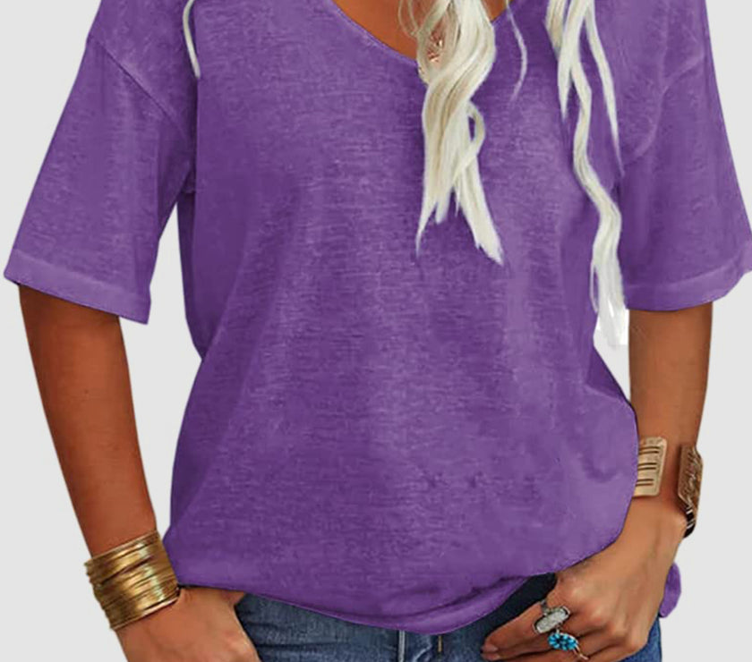 V-Neck Dropped Shoulder Half Sleeve T-Shirt