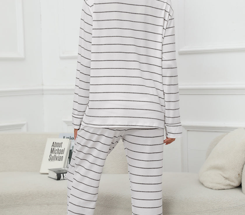 Striped V-Neck Long Sleeve Top and Pants Lounge Set