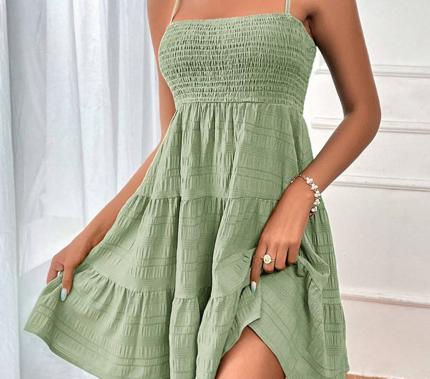 Smocked Tiered Sleeveless Mini Dress