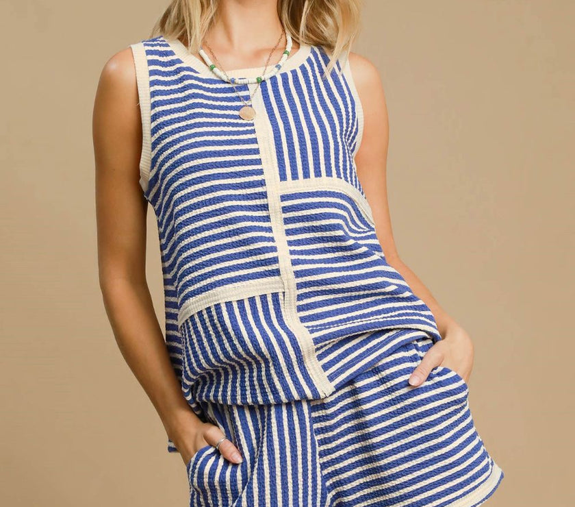 Umgee Elastic Waist Striped Shorts with Pockets