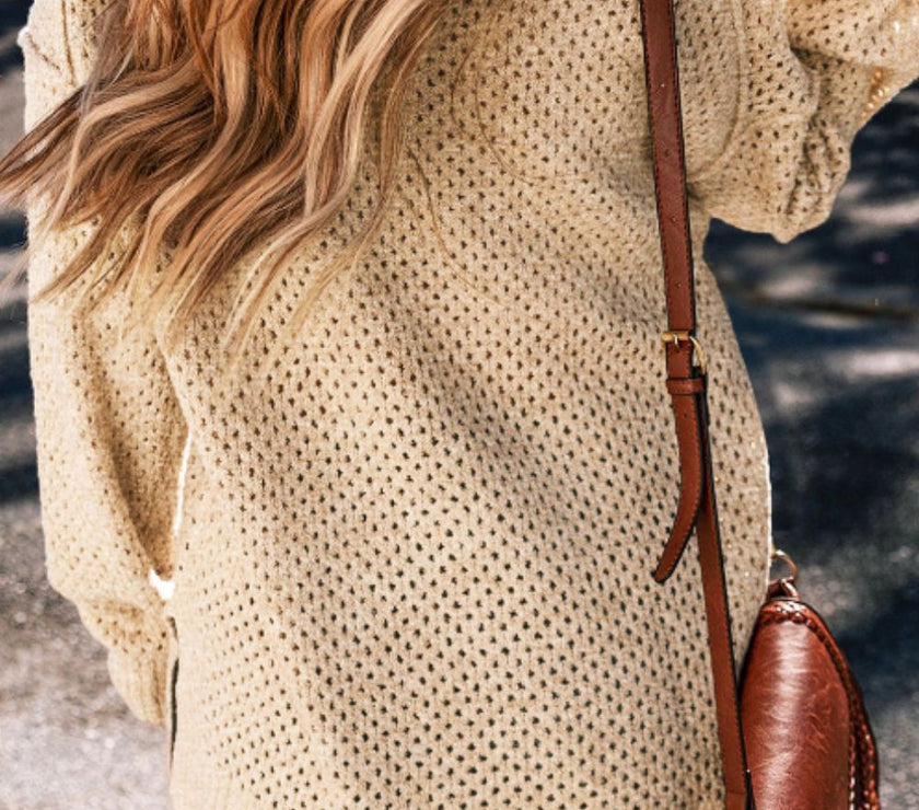 V-Neck Dropped Shoulder Long Sleeve Sweater