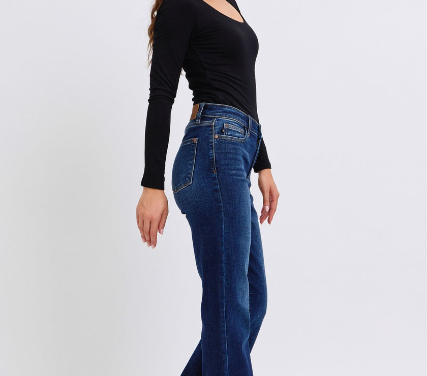 Judy Blue Full Size Raw Hem Straight Leg Jeans