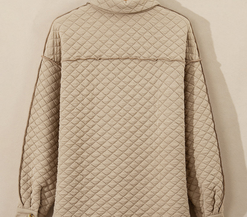 Exposed Seam Collared Neck Button Up Shacket