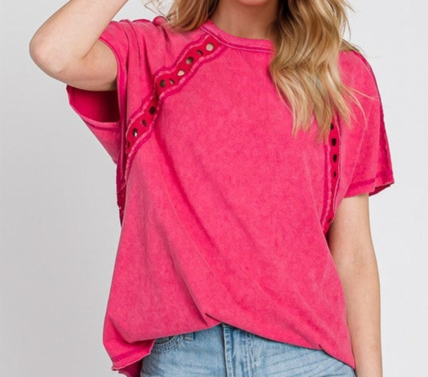 Double Take Full Size Cutout Round Neck Short Sleeve T-Shirt