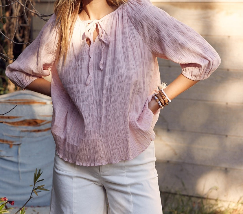 In February Textured Tie Neck Blouse