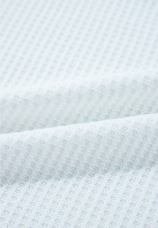 Waffle-Knit Leopard V-Neck Long Sleeve Blouse