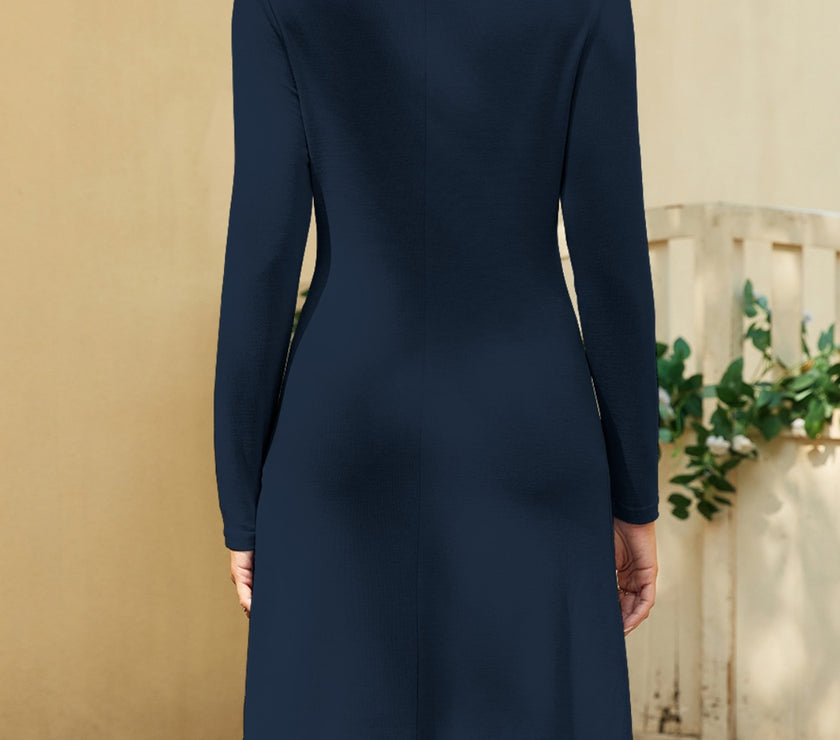 FAM-FAM Ruched Mock Neck Long Sleeve Dress