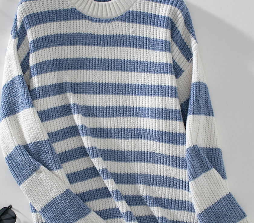 Striped Round Neck Long Sleeve Sweater