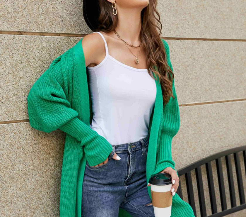 Open Front Lantern Sleeve Cardigan