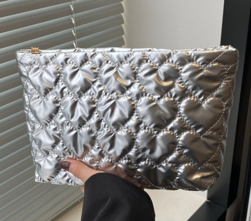 Ruched Heart Clutch with Zipper