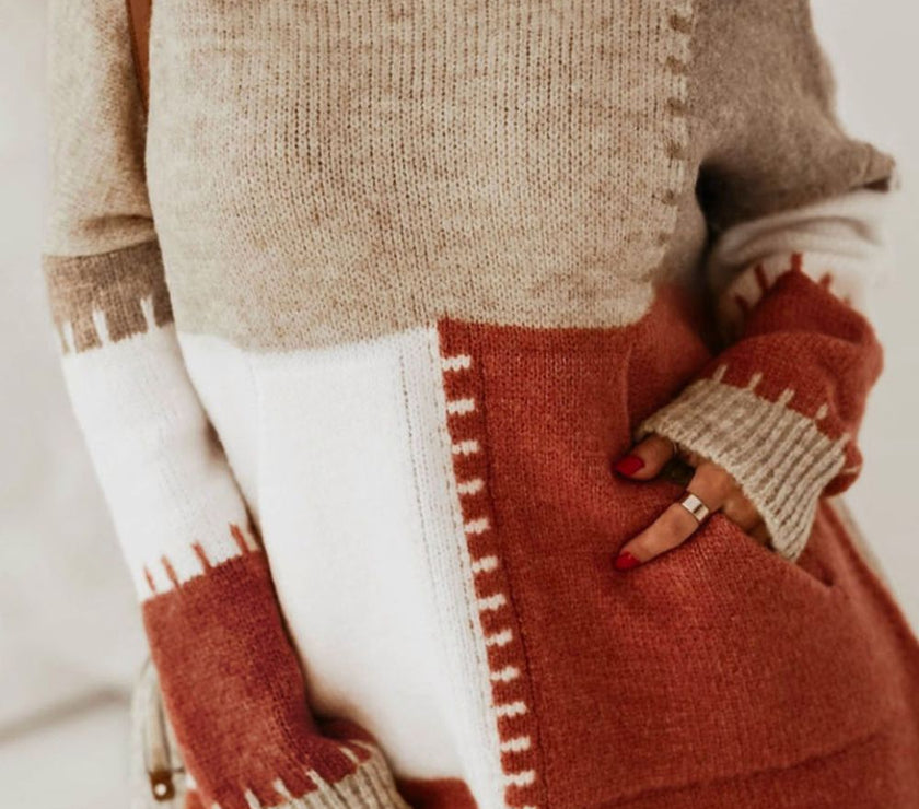 Color Block Kangaroo Pocket Hooded Sweater