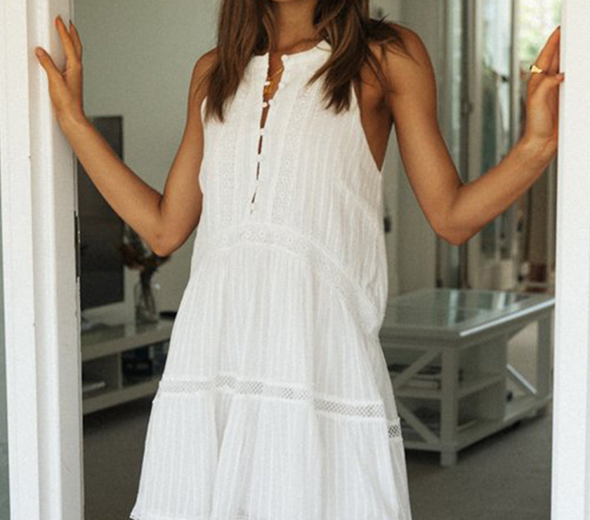 Half Button Sleeveless Mini Dress