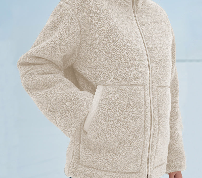 Turtleneck Zip Up Long Sleeve Plush Jacket