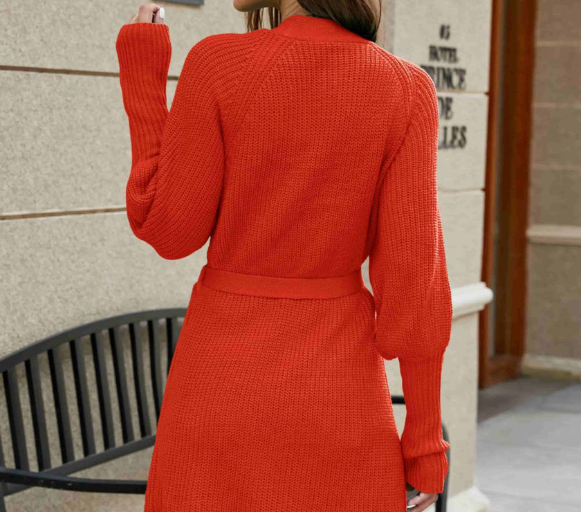 Open Front Lantern Sleeve Cardigan