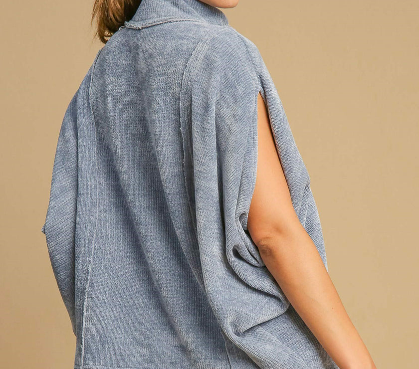 Umgee Solid Color Mock Neck Short Sleeve Top