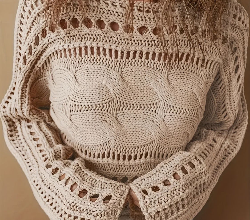 Hollow Out Cable-Knit Boat Neck Sweater