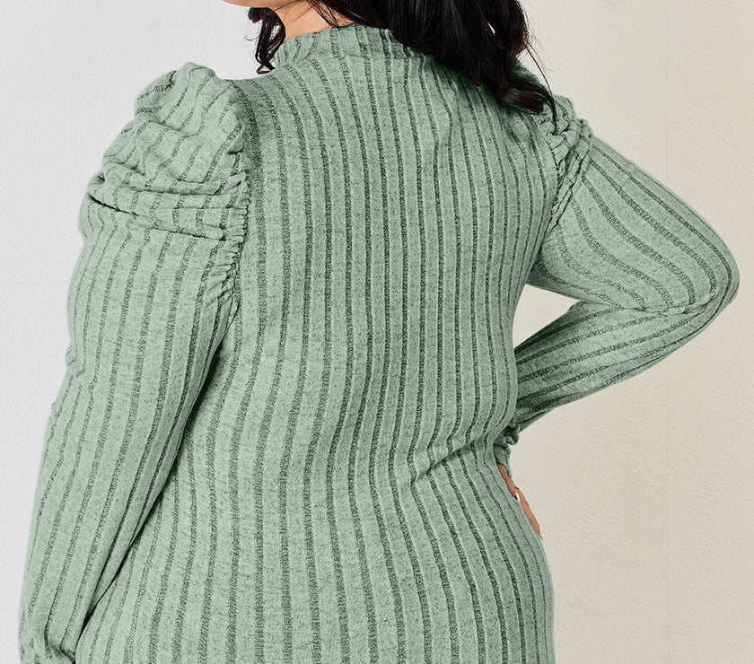 Basic Bae Full Size Ribbed Mock Neck Puff Sleeve T-Shirt