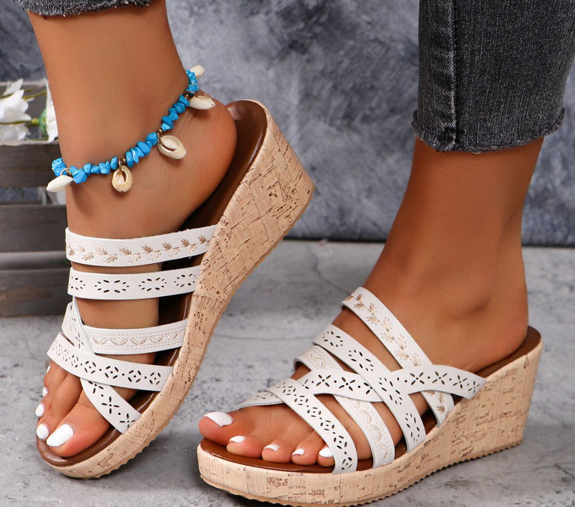 PU Leather Crisscross Wedge Sandals