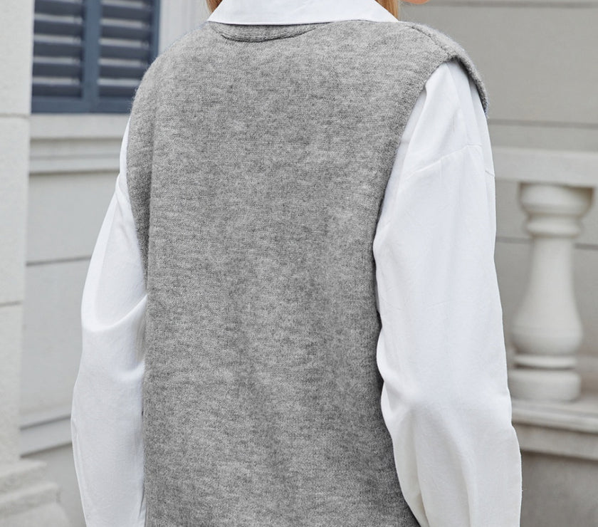 Button Down V-Neck Sweater Vest