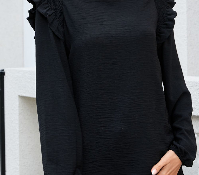 Frill Mock Neck Ruffled Balloon Sleeve Blouse