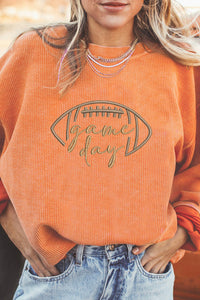 Apricot Football Graphic Drop Shoulder Game Day Corded Sweatshirt