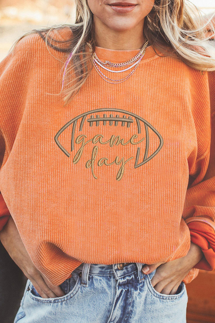 Apricot Football Graphic Drop Shoulder Game Day Corded Sweatshirt