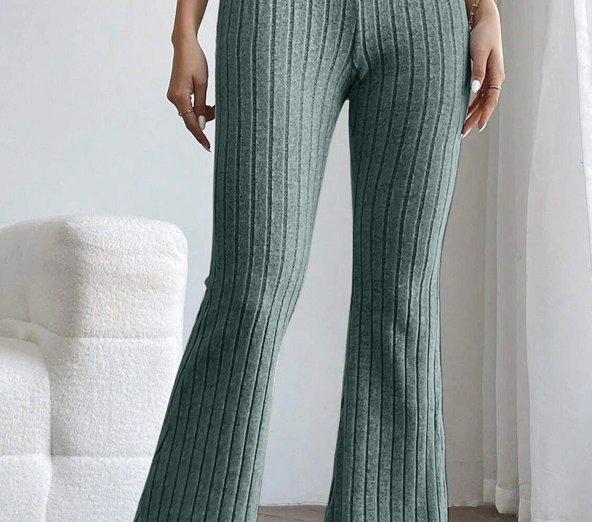 Basic Bae Full Size Ribbed High Waist Flare Pants