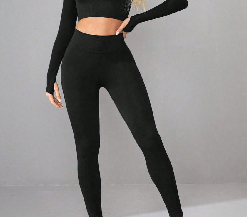 Mock Neck Long Sleeve Top and Leggings Active Set