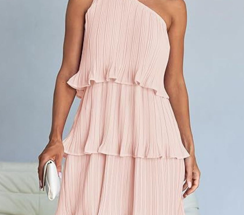 Layered Single Shoulder Mini Dress