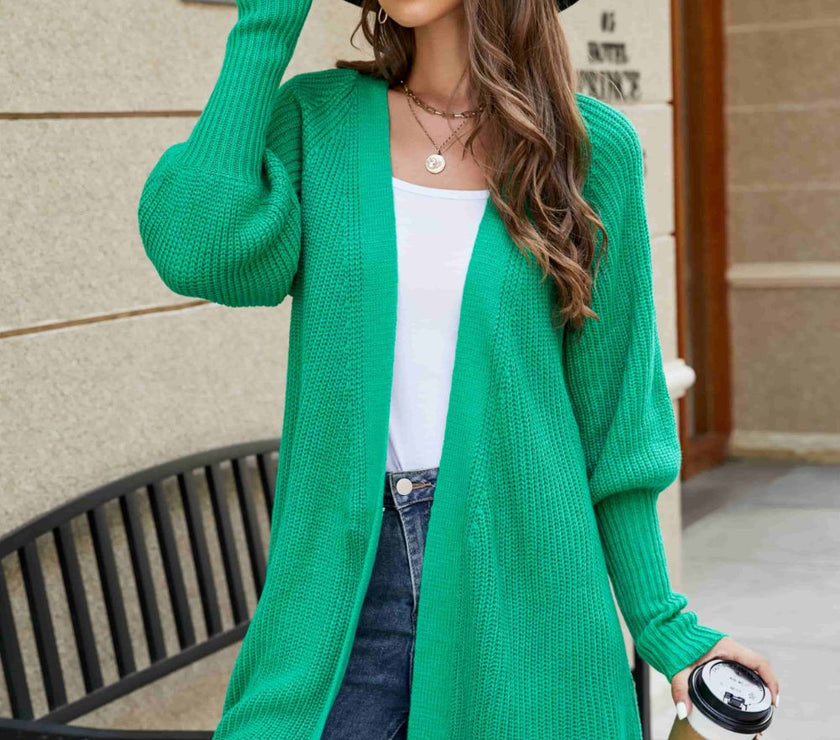 Open Front Lantern Sleeve Cardigan