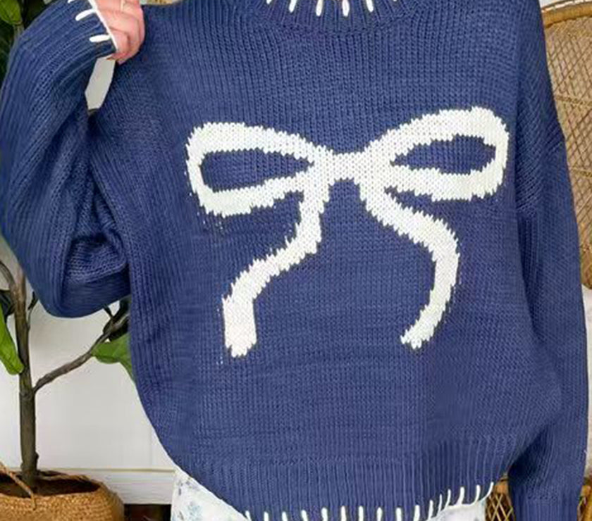 Bow Round Neck Long Sleeve Sweater