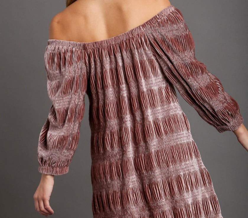 Umgee Off-Shoulder Balloon Sleeve Velvet Mini Dress
