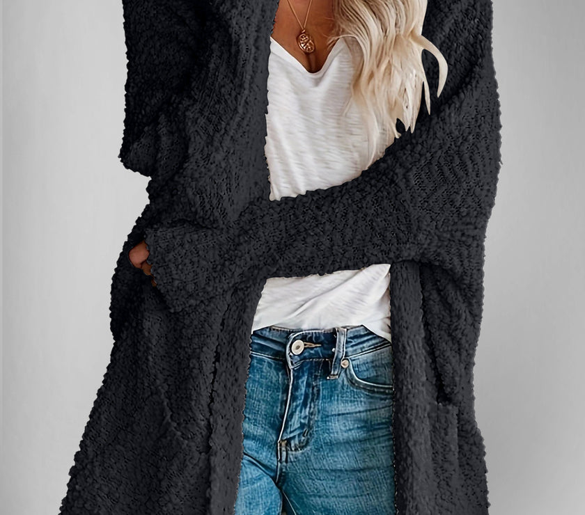 Double Take Pocketed Open Front Long Sleeve Cardigan