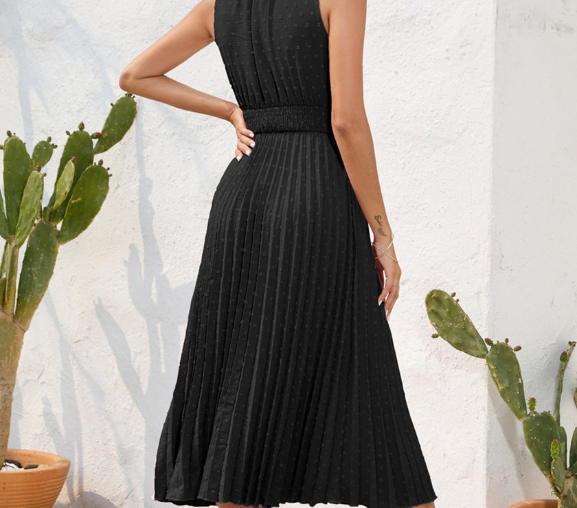 Swiss Dot Tie Neck Sleeveless Dress